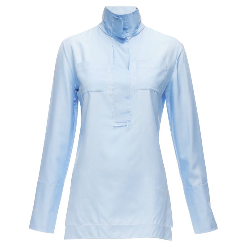 Marni Silk Raw Edge Collar Pocketed High Low Hem Shirt